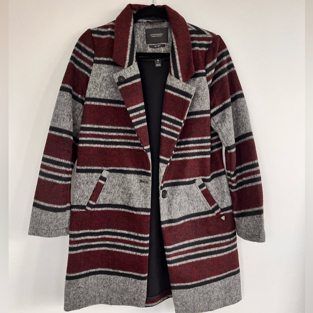 Scotch and Soda striped maroon and gray coat